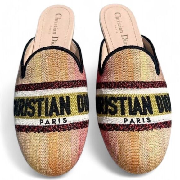 Rare Christian DIOR Off Canvas Ombré Slip-On Flat Mules Size IT36.5